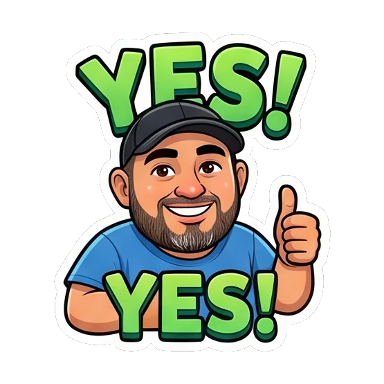 Bearded man giving a thumbs up, 'Yes!'. Bearded Guy Daily Vibes sticker for expressive chats and social replies.