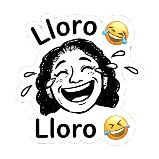Laughing girl crying tears of joy with 'Lloro' text Curly Hair Girl Daily Vibes sticker for expressive chats and social replies.