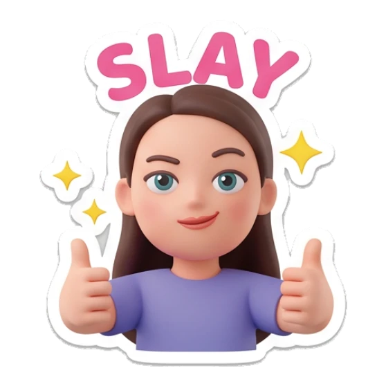 Girl giving double thumbs up with sparkle and Slay text Cheerful Girl Daily Expressions sticker for expressive chats and social replies.