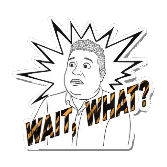 Man looking shocked with Wait What text Office Guy Daily Vibes sticker for expressive chats and social replies.