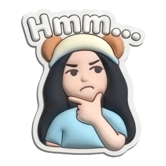 Girl thinking with hand on chin Puffy Girl Moods sticker for expressive chats and social replies.