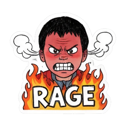 angry boy with fire and rage Red Sweater Boy Daily Life sticker for expressive chats and social replies.