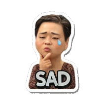 Middle-aged woman crying with SAD text Cheerful Middle-Aged Woman Expressions sticker for expressive chats and social replies.