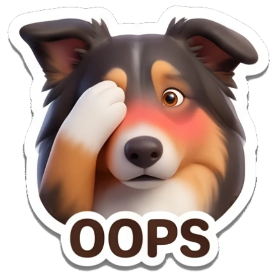 Border Collie covering eyes with paw, blushing, text OOPS Cheerful Border Collie Expressions sticker for expressive chats and social replies.