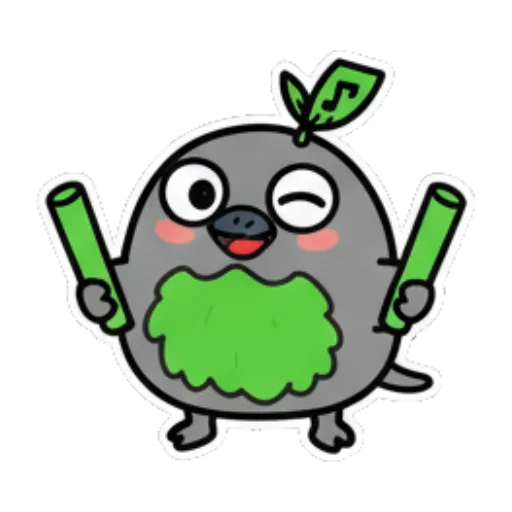 举着绿色棒子玩耍 Cute Leaf Creature Expressions sticker for expressive chats and social replies.