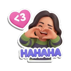 Girl making a heart gesture with hands with HAHAHA text Cheerful Girl Daily Life sticker for expressive chats and social replies.