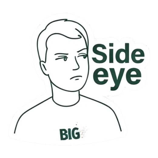 Man giving side eye with text Side eye Big Thoughts Daily sticker for expressive chats and social replies.