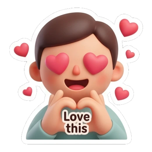 Affectionate boy forming a heart shape with hands and Love this text. Cute Boy Daily Expressions sticker for expressive chats and social replies.