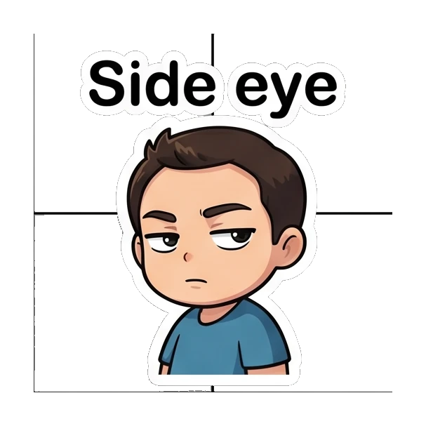 Boy looking sideways with a skeptical and judgmental expression. Cheerful Boy Daily Life sticker for expressive chats and social replies.