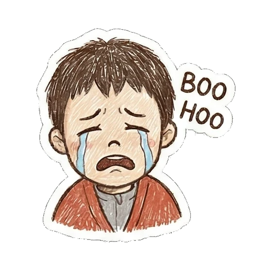 crying boy boohoo Little Boy Doodle Expressions sticker for expressive chats and social replies.