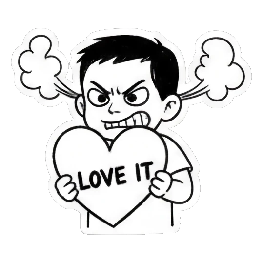angry boy holding heart Quirky Boy Daily Life sticker for expressive chats and social replies.