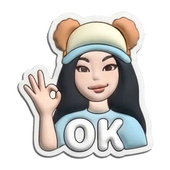 Girl making OK hand sign with happy expression Puffy Girl Moods sticker for expressive chats and social replies.