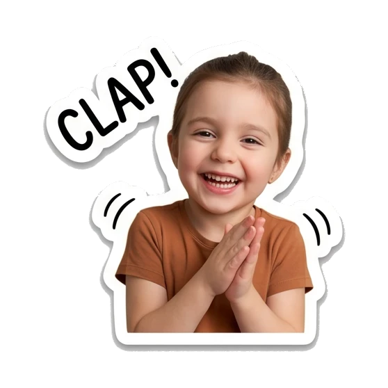 Young girl clapping her hands happily. Little Girl Daily Expressions sticker for expressive chats and social replies.