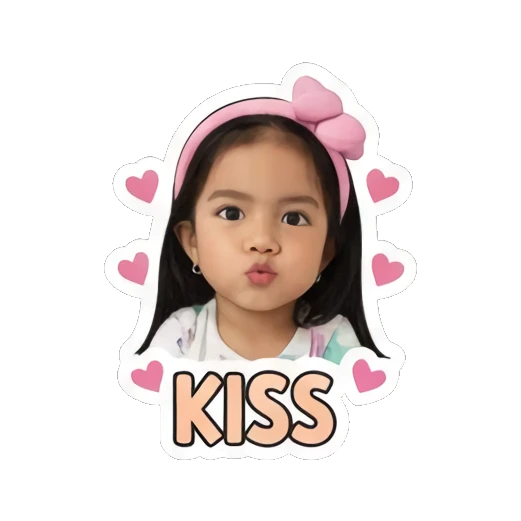 Little girl blowing a kiss with heart icons and KISS text Little Girl Daily Expressions sticker for expressive chats and social replies.