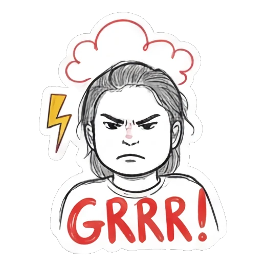愤怒冒火的女孩 Doodle Girl Daily Vibes sticker for expressive chats and social replies.