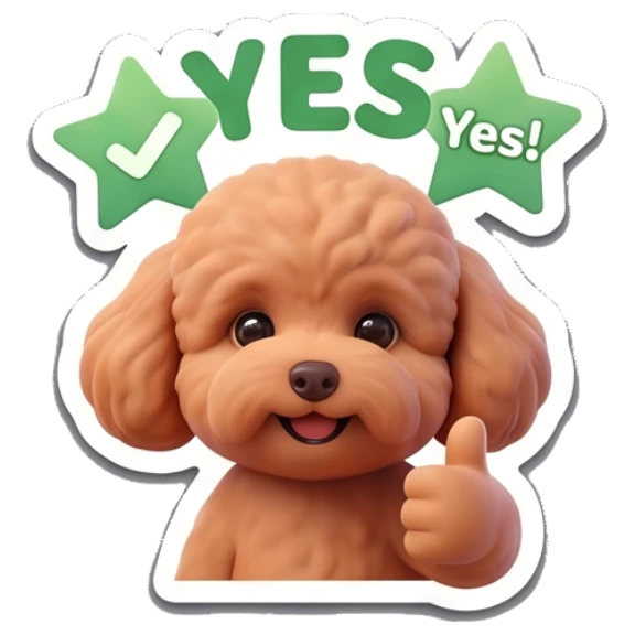 Poodle giving a thumbs up with a happy smile. Poodle Pals Daily sticker for expressive chats and social replies.