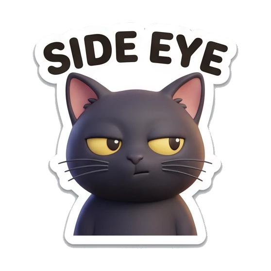 Black cat giving a suspicious side-eye glance. Playful Black Cat Moods sticker for expressive chats and social replies.
