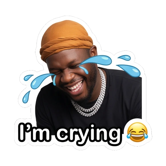Man in durag crying with blue tears, laughing, text I'm crying Daily Vibes with Durag Guy sticker for expressive chats and social replies.