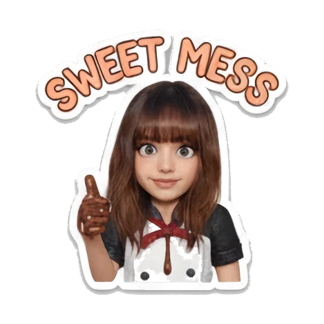 Girl chef giving thumbs up, messy, SWEET MESS Little Chef Adventures sticker for expressive chats and social replies.