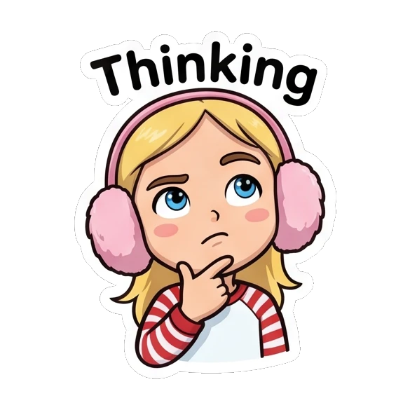 Blonde girl thinking with a hand on her chin. Blonde Girl Daily Life sticker for expressive chats and social replies.