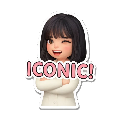 Girl with arms crossed looking confident with text ICONIC Office Chic Girl Daily sticker for expressive chats and social replies.