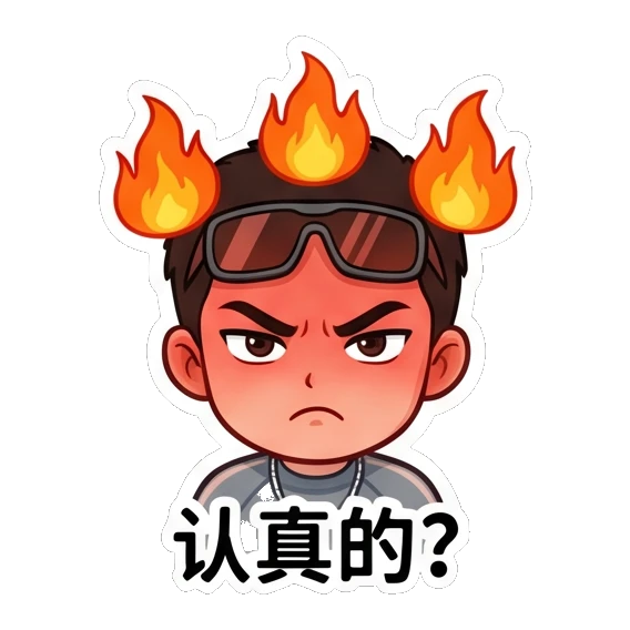Angry boy with flames above his head looking intense Cool Guy Daily Life sticker for expressive chats and social replies.