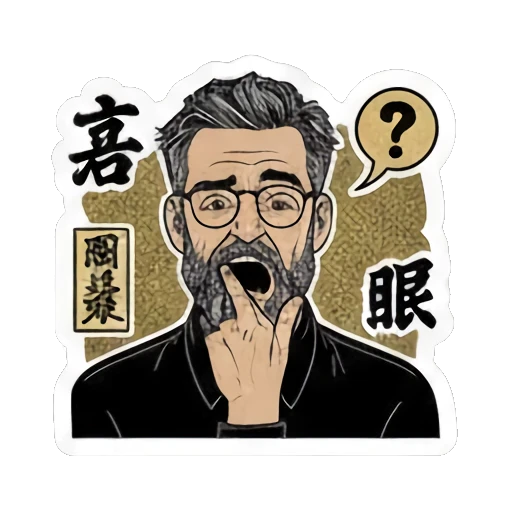 Funny cool bearded guy Ukiyo-e Man's Moods sticker for expressive chats and social replies.