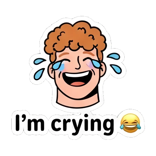 Laughing ginger athlete crying tears of joy with text I'm crying Ginger Athlete Vibes sticker for expressive chats and social replies.