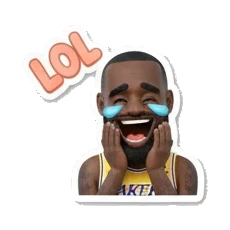 Basketball star laughing heartily with tears, LOL text King James Expressive Moments sticker for expressive chats and social replies.