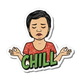 Mother character meditating in zen pose saying CHILL Retro Comic Mom Expressions sticker for expressive chats and social replies.