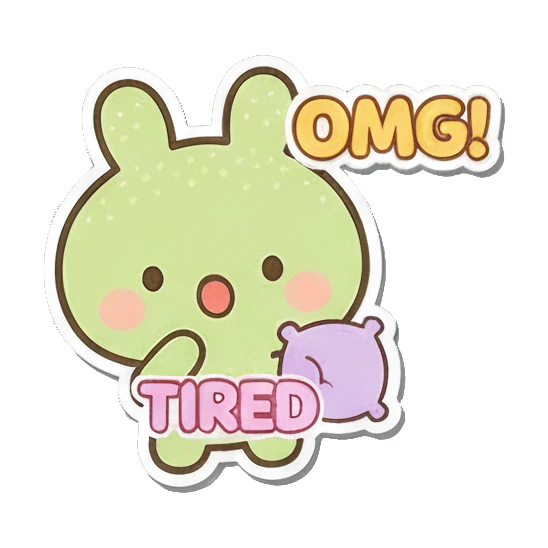 Tired bunny holding a pillow Minty Bunny Moods sticker for expressive chats and social replies.