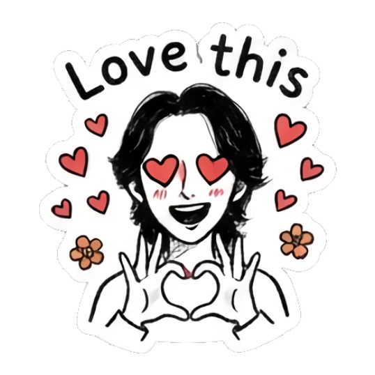 Happy boy with heart eyes and heart hands, text Love this Autumn Indie Doodle Guy sticker for expressive chats and social replies.