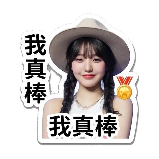 女孩自信微笑，胸前有奖牌，文字：我真棒 Chic Girl Daily Vibes sticker for expressive chats and social replies.