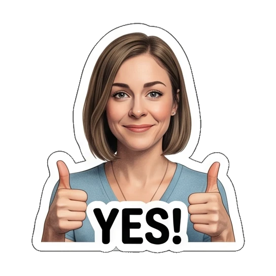 Woman giving double thumbs up with 'YES!' text Everyday Office Lady sticker for expressive chats and social replies.