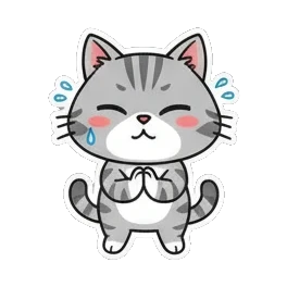 Gray tabby cat crying with single tear Cheerful Gray Tabby Adventures sticker for expressive chats and social replies.