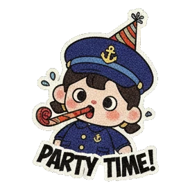 吹响派对号角，派对时间到 Little Captain's Party Fun sticker for expressive chats and social replies.