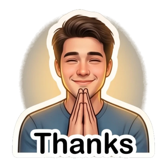 Young man with hands pressed together in a thankful gesture. Daily Life of a Cool Guy sticker for expressive chats and social replies.