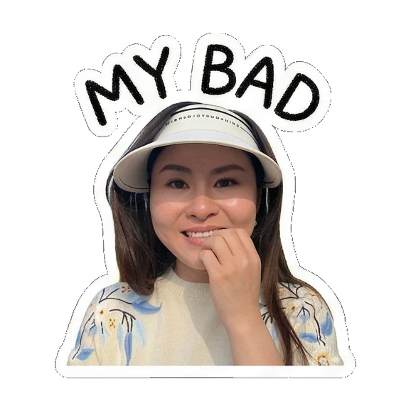 女子抱歉表情“MY BAD” Visor Girl's Daily Moods sticker for expressive chats and social replies.