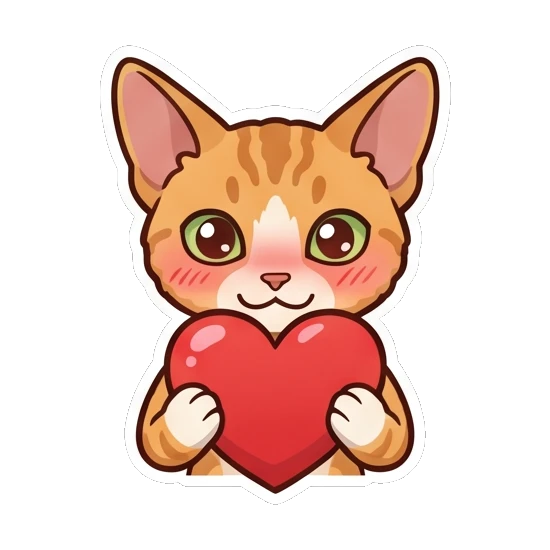 Ginger cat holding a large red heart feeling loved Ginger Cat Holiday Joy sticker for expressive chats and social replies.