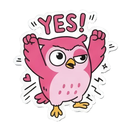 欢呼雀跃YES! Pink Owl Expression Stickers sticker for expressive chats and social replies.