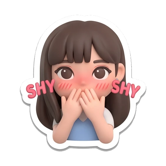 Girl blushing and covering mouth with hands and text SHY Cute Girl Daily Expressions sticker for expressive chats and social replies.