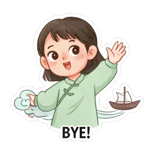 挥手告别的动作 Zen Girl Daily Life sticker for expressive chats and social replies.