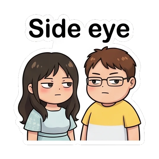 Couple giving a skeptical side-eye glance Sweet Couple Daily Life sticker for expressive chats and social replies.