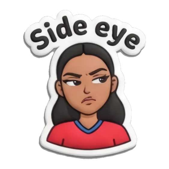 Girl giving side eye, skeptical expression Sporty Girl Vibes sticker for expressive chats and social replies.
