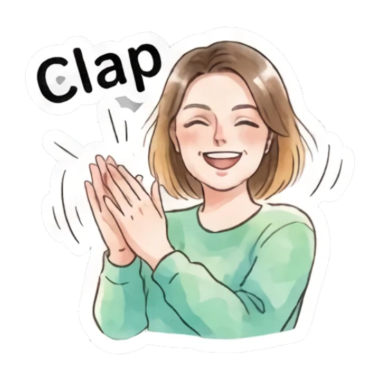 Cheerful young woman clapping hands Modern Girl Expressions sticker for expressive chats and social replies.