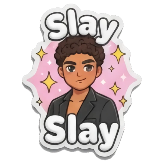 Curly-haired boy looking cool and stylish with a slay pose. Curly Hair Boy Daily Vibes sticker for expressive chats and social replies.