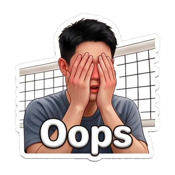 Embarrassed player covering face with hands, text Oops Volleyball Boy Daily Life sticker for expressive chats and social replies.