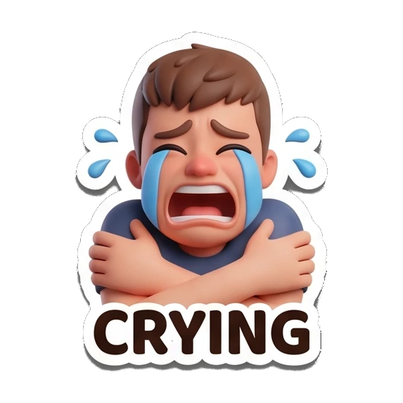 Boy crying loudly with crossed arms and CRYING text Cheerful 3D Boy Daily Expressions sticker for expressive chats and social replies.