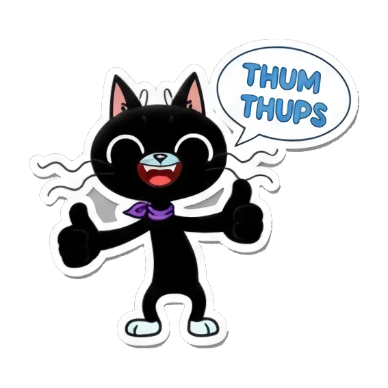 Black cat giving a thumbs up with THUM THUMPS text Playful Black Cat Daily Life sticker for expressive chats and social replies.