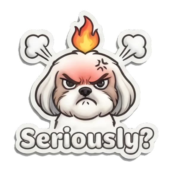 Shih Tzu looking furious with a flame on its head Puffy Shih Tzu Pals sticker for expressive chats and social replies.